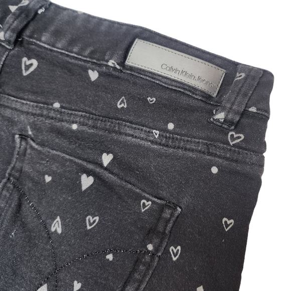 Calvin Klein Jeans Kids Black Shorts Rare HTF Heart Print Youth Size 14 Denim - Picture 5 of 11